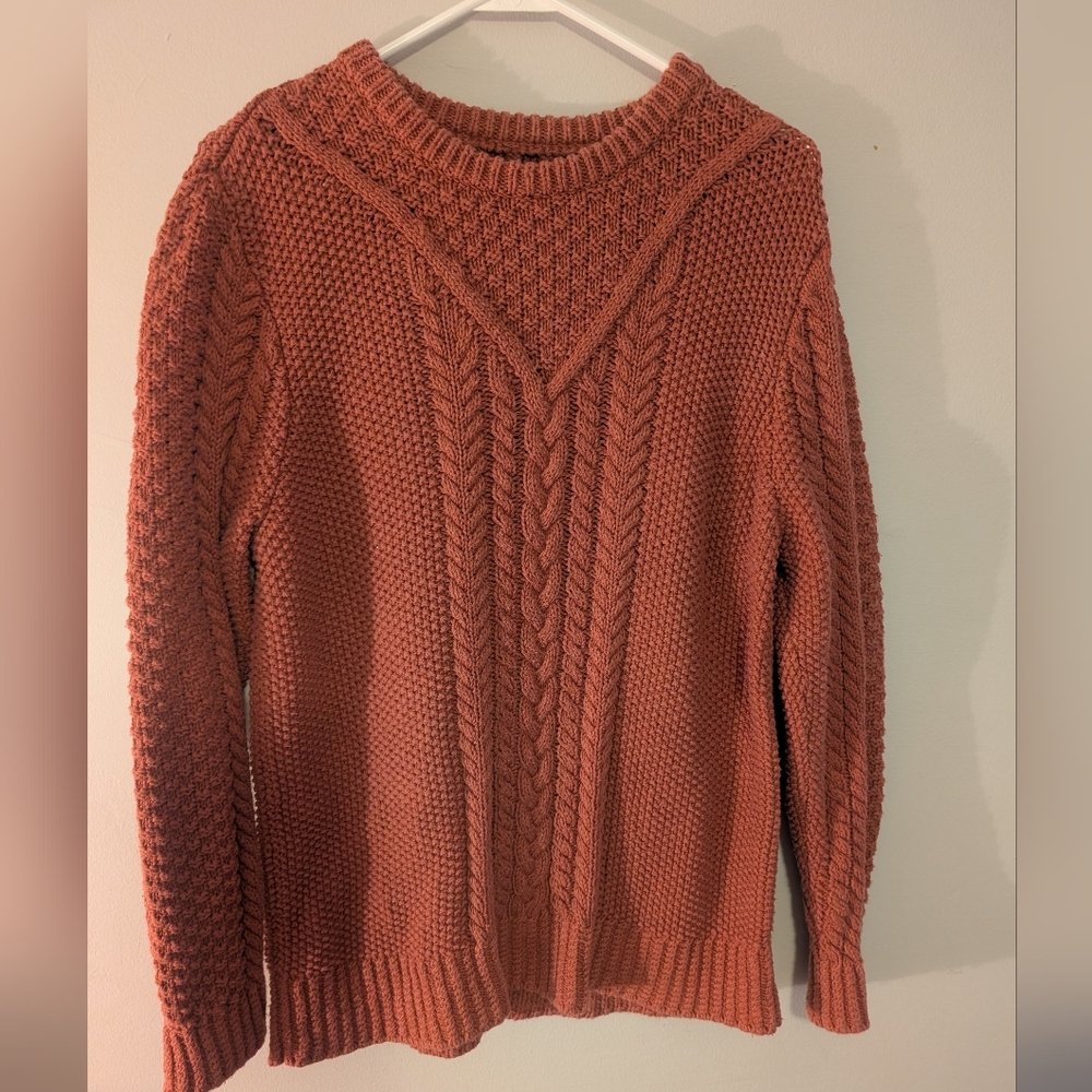 L.L. Bean Rosewood Cable-Knit Crewneck Sweater